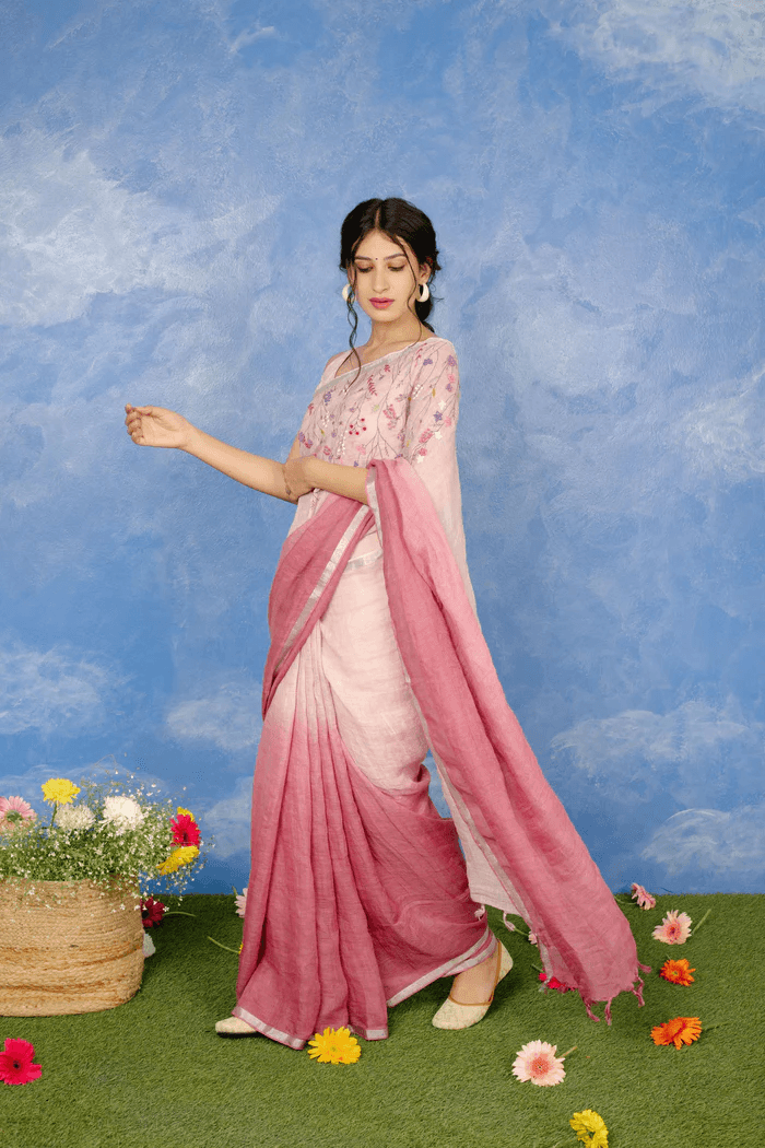 Gulkand Linen Sari