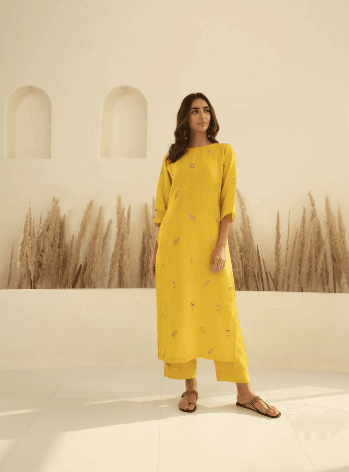 Phool Linen Kurta Set