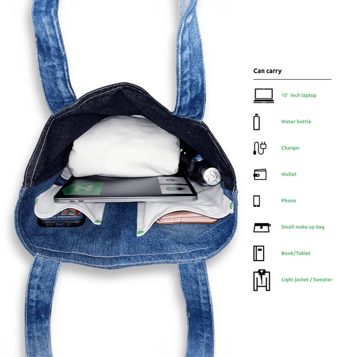 Un Denim - Multi-Pocket Reversible Denim Tote Bag