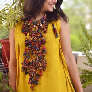 Ajrakh Chandelier Neckpiece – Seven Strings