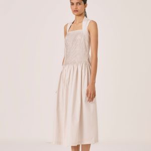 Ziva Ecru Pleated Midi Dress