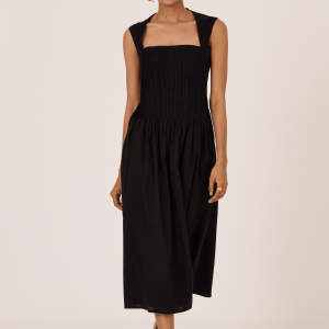 Ziva Black Pleated Midi Dress