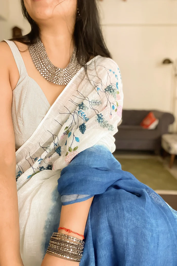 Amber Linen Sari - Image 4